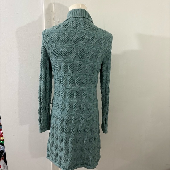 Bloomingdale’s 100% Wool Teal Sweater Long Cardigan Buttons Sz PS Chunky Knit - Picture 6 of 13